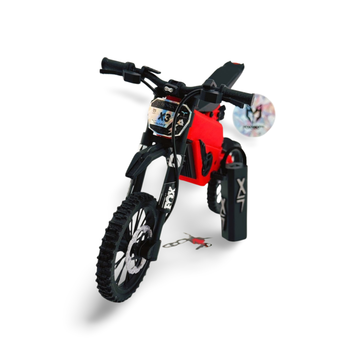 Mini Talaria 3D FOX550AMP® XXX3 red and black hybrid resin collectible bike — front view handcrafted by DIYFOXSTORE.